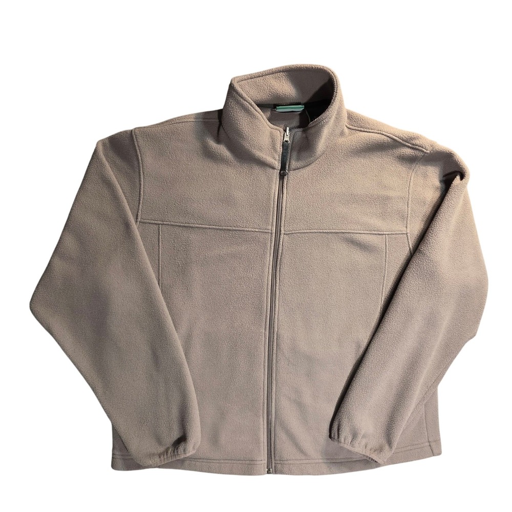 LL Bean Mens XL Full Zip Fleece Jacket Taupe Gray Mock Neck Outdoor